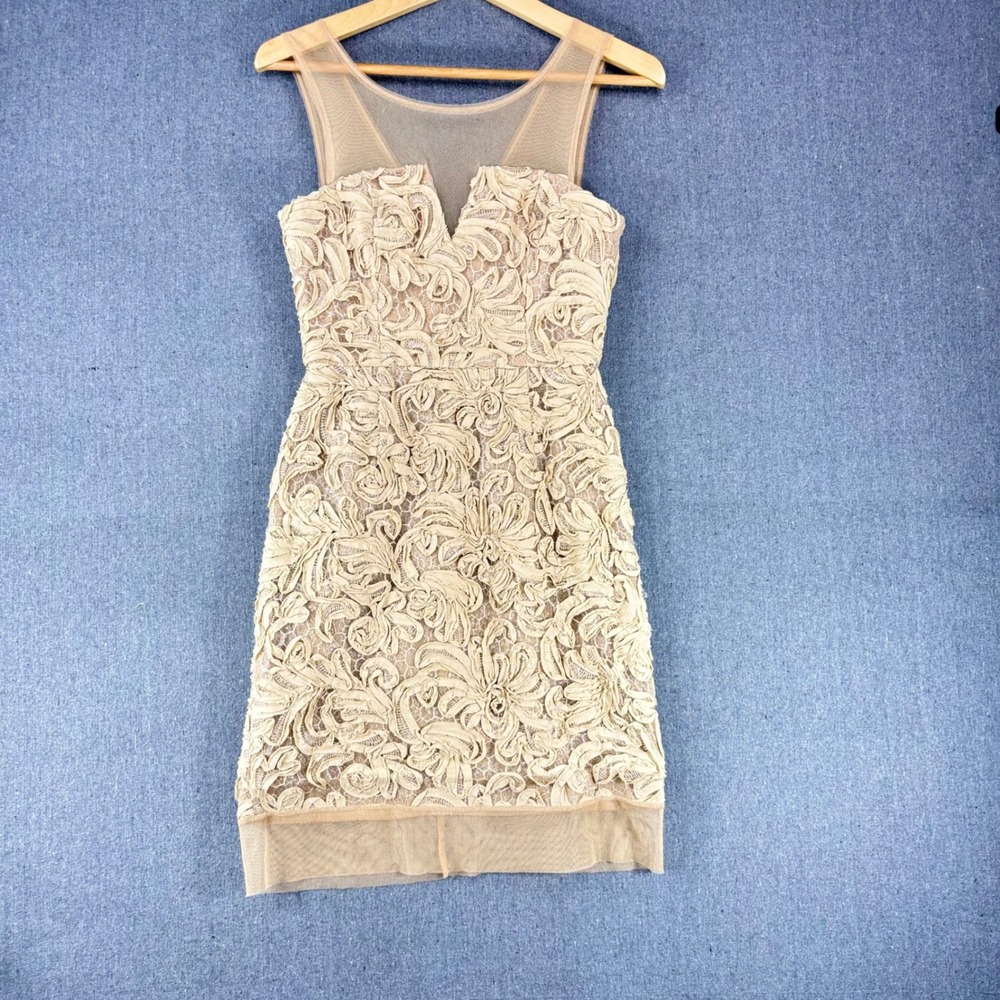 Abigail Lace Cocktail Dress Women Size 2 Champagne Mesh Floral Formal DBA6T407